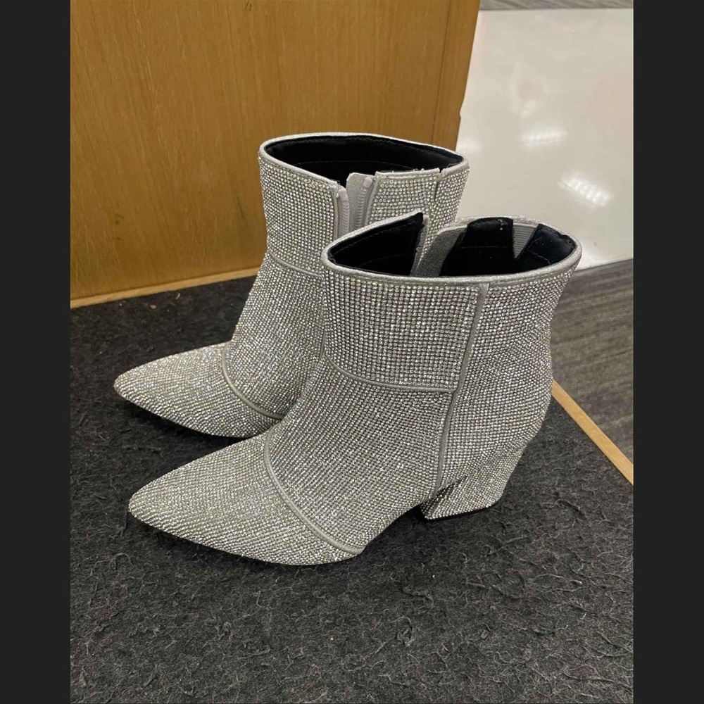 Silver Rhinestone Ankle Boots - Picture 4 of 4